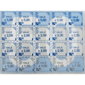 FICHA P/ FESTAS CARTELA 50 REAIS VALORES MISTOS PCT C/ 5 BLOCOS DE 20  (100 CARTELAS)